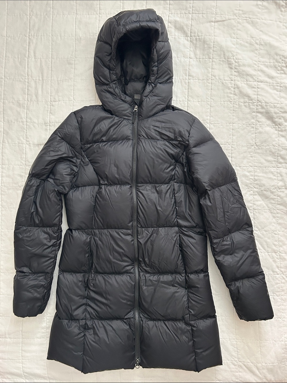 Eddie Bauer Black Hooded Long Puffer Down Coat